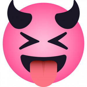 Squinting face with tongue and horns 