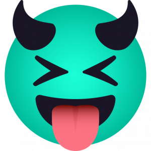 Squinting face with tongue and horns 